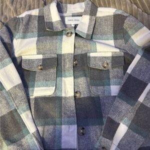 Women's Plaid Utility Jacket - Gray and Blue